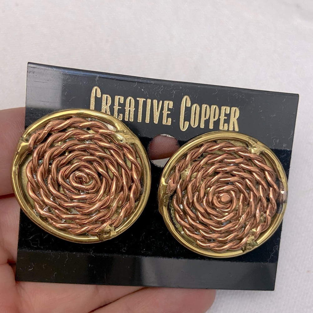 Vintage 80s Copper and Gold Disc Earrings